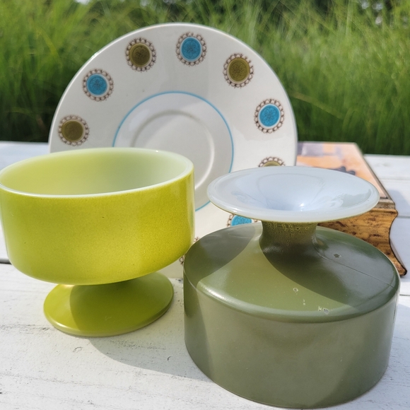 Federal Glass Other - Vintage Federal Glass Pedestal Bowls (2) ~ Avocado Green ~ Dessert  Salsa ~ Cute